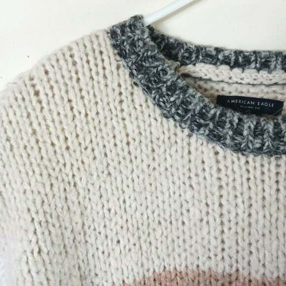 American Eagle Sweater Womens S Wool Chunky Loose Knit Stripe Cozy Grunge Y2K - Picture 2 of 6